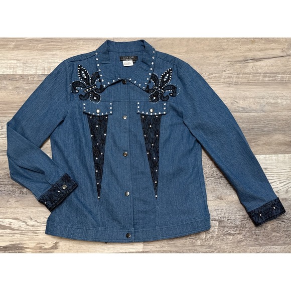 Nancy Bolen Jackets & Blazers - Vtg Y2K Fleur De Lis Western Denim Jacket Button Down Shirt Cowgirl sz M